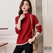 【初色】純色寬鬆半高領插肩袖長袖針織衫毛衣上衣-共2色-31105(F可選) F 紅色