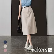 【Lockers 木櫃】秋季高腰口袋工裝風A字半身裙 L112101601 L 杏色L