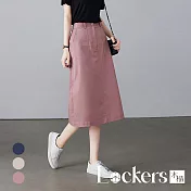 【Lockers 木櫃】秋季高腰口袋工裝風A字半身裙 L112101601 M 粉色M