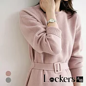 【Lockers 木櫃】秋季溫柔羊絨繫帶連衣裙 L112101604 M 淡紫粉色M