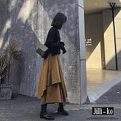 【Jilli~ko】不規則設計感中長款工裝鬆緊高腰A字裙褲 M-L J10976 M 咖色