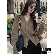 【Jilli~ko】V領時尚短款開扣針織衫 J11135  FREE 深卡