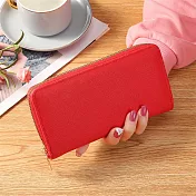 O-ni O-ni新款精選優質皮革輕巧防刮韓版簡約十字紋大容量多功能手機錢夾(23-b-6005) 紅色