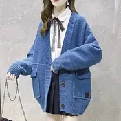 【MsMore】 寬鬆慵懶風針織韓版外搭口袋毛衣中長百搭外套# 118909 FREE 藍色