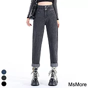 【MsMore】 牛仔褲女梨形身材顯瘦直筒哈倫長褲可反摺為九分# 119701 XL 灰色