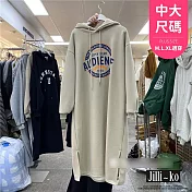 【Jilli~ko】美式印花慵懶風寬鬆顯瘦開衩連帽衛衣裙中大尺碼 J11201  FREE 淺卡