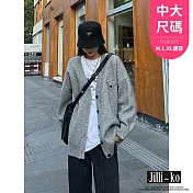 【Jilli~ko】加厚復古疊穿針織毛衣開衫外套中大尺碼 J11098  FREE 灰色