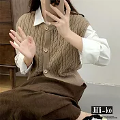 【Jilli~ko】復古麻花疊穿無袖坎肩針織開衫背心 J11102  FREE 卡其