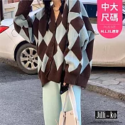 【Jilli~ko】韓版復古毛衣菱格慵懶風針織開衫外套中大尺碼 J11161  FREE 咖色