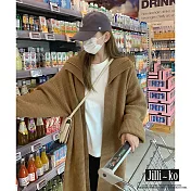 【Jilli~ko】韓系復古加厚翻領寬鬆中長款針織開衫外套 J11157 FREE 卡其