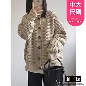 【Jilli~ko】復古寬鬆慵懶風毛線針目針織開衫外套中大尺碼 J11108  FREE 杏色