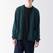 【MUJI 無印良品】男羊毛可水洗中密織V領開襟衫 XL 深綠