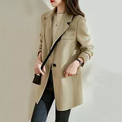 【MsMore】 英式毛呢大衣韓版中長西裝寬鬆顯瘦氣質長袖中長版外套# 119937 L 可可色