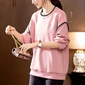 【MsMore】 圓領時尚氣質長袖減齡大碼寬鬆短版上衣# 119946 M 粉紅色