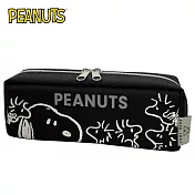 【日本正版授權】史努比 三層 可展開式 筆袋 鉛筆盒/帆布筆袋 Snoopy/PEANUTS - 黑色款