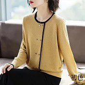 【初色】簡約撞色拼接包邊肌理紋金屬扣飾針織衫上衣毛衣-黃色-31261(F可選) F 黃色