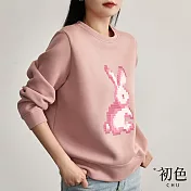 【初色】立體兔子印花圓領寬鬆休閒長袖T恤上衣-共3色-31162(M-2XL可選) XL 粉色