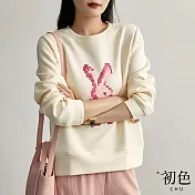 【初色】立體兔子印花圓領寬鬆休閒長袖T恤上衣-共3色-31162(M-2XL可選) XL 杏色