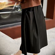 【MsMore】 臻選品味不俗百搭顯瘦環保PU皮氣質荷包傘裙半身長裙# 119972 L 黑色