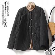 【ACheter】 復古夾棉菱格輕薄羽絨棉服長袖圓領短外套# 119595 M 黑色