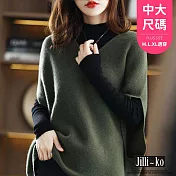【Jilli~ko】純色簡約氣質軟糯寬鬆V領針織蝙蝠袖上衣中大尺碼 J11109 FREE 深綠色