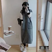 【Jilli~ko】V領外搭疊穿寬鬆針織毛線馬甲連衣裙 J11169  FREE 灰色