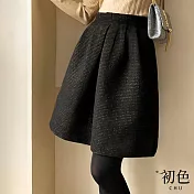 【初色】法式高級毛呢寬鬆半身裙短裙-黑色-31199(M-XL可選) XL 黑色