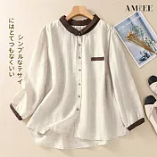 【AMIEE】文藝風輕薄棉麻撞色襯衫(4色/M-2XL/KDTQ-9063) L 杏色