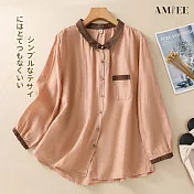 【AMIEE】文藝風輕薄棉麻撞色襯衫(4色/M-2XL/KDTQ-9063) L 粉紅