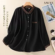 【AMIEE】文藝風輕薄棉麻撞色襯衫(4色/M-2XL/KDTQ-9063) L 黑色