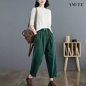 【AMIEE】設計感彈力鬆緊哈倫褲(3色/M-2XL/KDPQ-681) 2XL 墨綠
