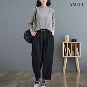 【AMIEE】設計感彈力鬆緊哈倫褲(3色/M-2XL/KDPQ-681) 2XL 黑色
