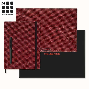 MOLESKINE 金蔥系列限量禮盒-KAWECO鋼筆+墨水+收納袋+XL型 橫線筆記本紅