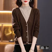【Jilli~ko】假兩件半高領針織女氣質拼色毛衣 J11177 FREE 咖色