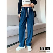 【Jilli~ko】日系萊賽爾垂感闊腿休閒水洗休閒牛仔褲 M-XL J9594  XL 藍色