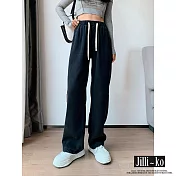【Jilli~ko】日系萊賽爾垂感闊腿休閒水洗休閒牛仔褲 M-XL J9594 L 黑色