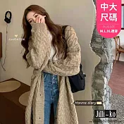 【Jilli~ko】中長款毛衣女韓版慵懶風針織外套上衣中大尺碼 3657  FREE 卡其