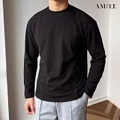 【AMIEE】簡約日系純色百搭長袖上衣(男裝/KDTQ-T551) XL 黑色