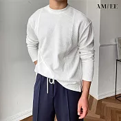 【AMIEE】簡約日系純色百搭長袖上衣(男裝/KDTQ-T551) M 白色