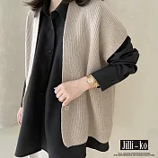 【Jilli~ko】韓國chic風V領針織馬甲女外搭疊穿寬鬆毛衣 J11153  FREE 杏色