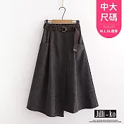 【Jilli~ko】不規則半身裙女口袋高腰顯瘦中長款中大尺碼 J11221  FREE 深灰色