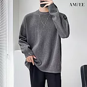 【AMIEE】純色圓領百搭質感針織衫(男裝/KDTQ-D289) XL 深灰