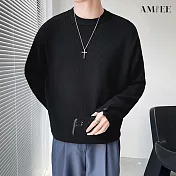 【AMIEE】純色圓領百搭質感針織衫(男裝/KDTQ-D289) M 黑色