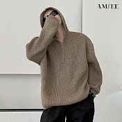 【AMIEE】設計款仿羊毛舒適連帽針織衫(男裝/KDTQ-3115) XL 咖啡色