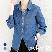 【Lockers 木櫃】秋季名媛純棉牛仔襯衫上衣 L112111303 L 淺藍色L