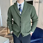 【AMIEE】英倫風大翻領質感針織外套(男裝/KDCQ-3452) L 軍綠