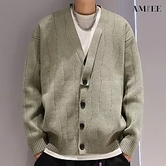 【AMIEE】復古款質感型男百搭針織外套(男裝/KDCQ─3459) M 綠色