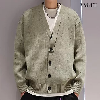 【AMIEE】復古款質感型男百搭針織外套(男裝/KDCQ-3459) M 綠色