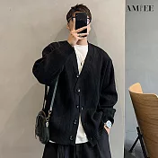 【AMIEE】復古款質感型男百搭針織外套(男裝/KDCQ-3459) L 黑色