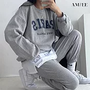 【AMIEE】韓系PARIS棉質休閒運動2件套裝(3色/M-3XL/KDAQ-807) XL 深灰